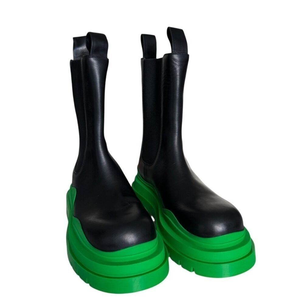Bottega Veneta 630284 Military Calf Black Leather BV Green & Black Tire Boot, 45 - Picture 4 of 11